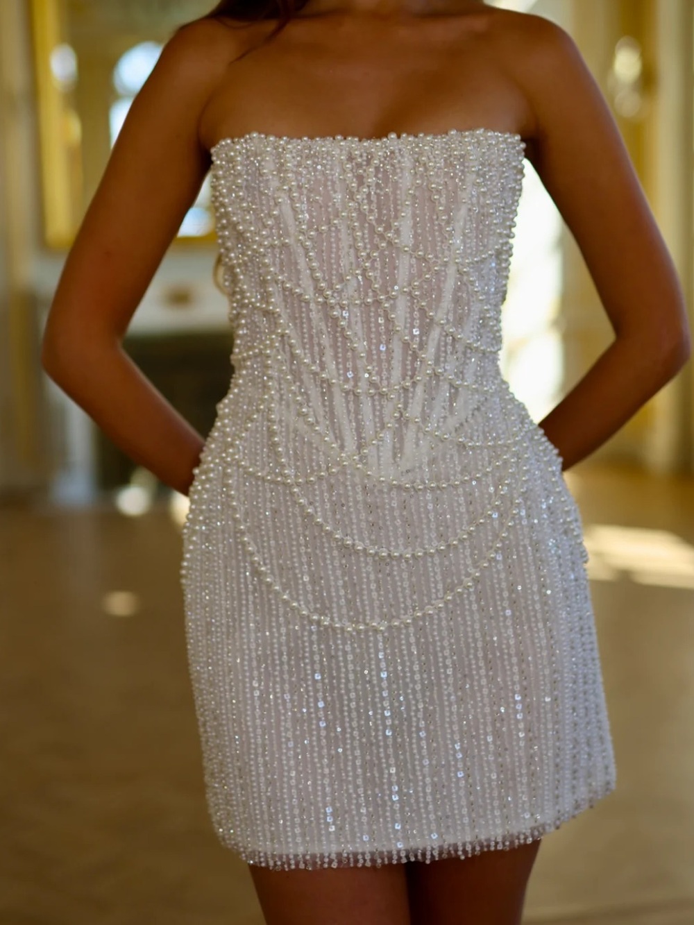 Like New Rosie Etienne Lustre Embellished Mini White Dress Size 10